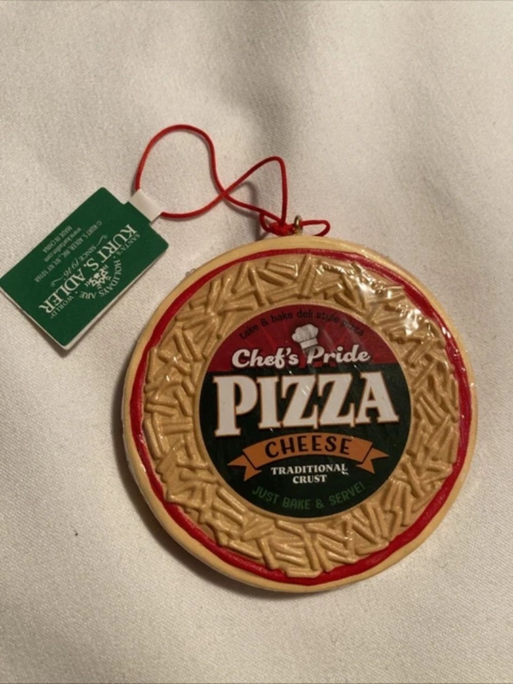 Kurt Adler Pizza Cheese Ornament in Red, Tan, Green